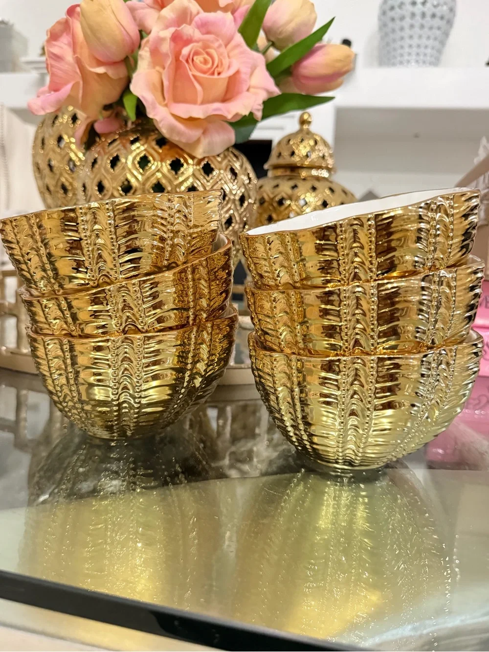 Set of 6 Elegant Gold Ceramic Serving Bowl Fable Aura Bowl, 5.5